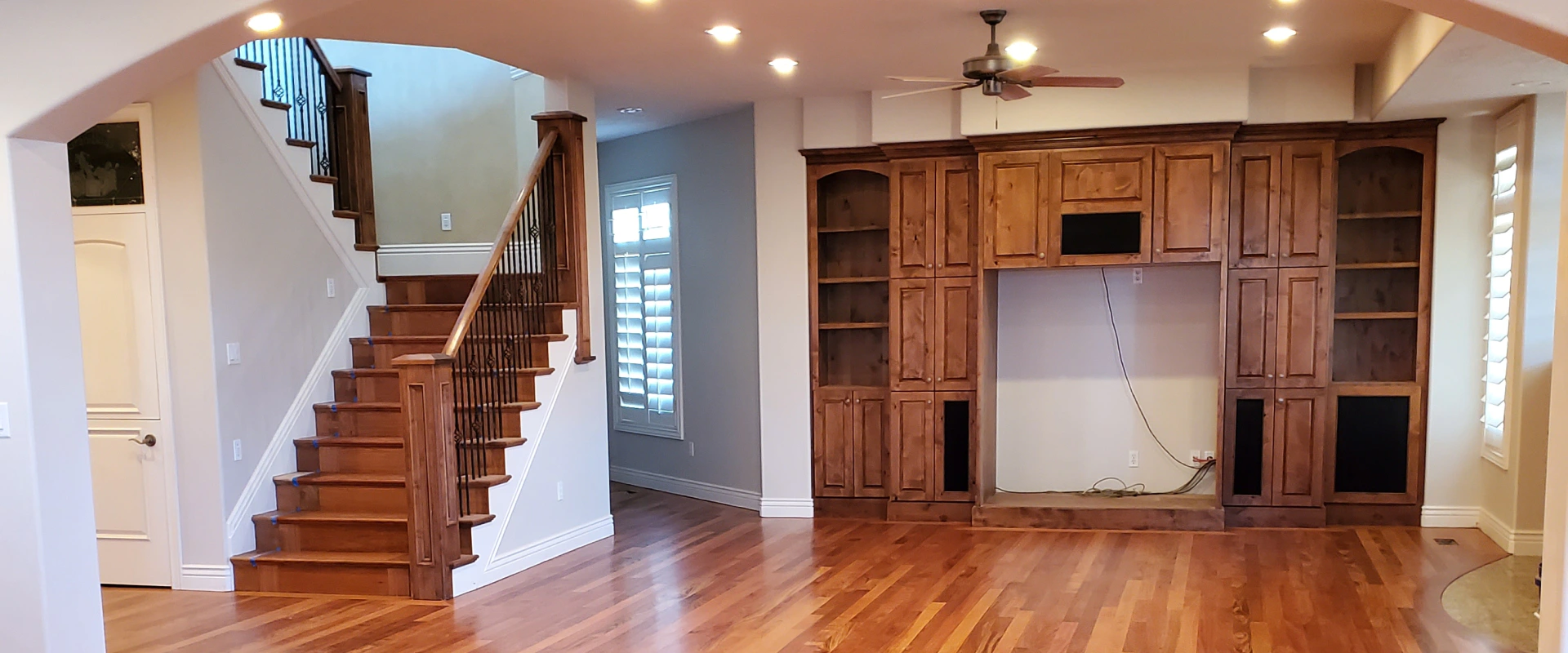 living room and stairs wooden design